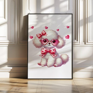Adorable Puppy Wall Art, Cute Dog Print, Heart Glasses Decorative Art, Kids Room Décor, Playroom Wall Décor, Animal Lover Gift, Cute Décor