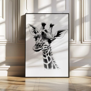 Giraffe Wall Art Print, Animal Art Poster, Black and White Giraffe Drawing, Wildlife Décor, Nursery Wall Art, Safari Animal Artwork