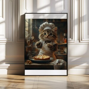 Cute Chef Cat Wall Décor, Adorable Kitchen Art, Cat Lover Wall Art Print, Whimsical Animal Home Décor, Cat Lover Gift For New Home