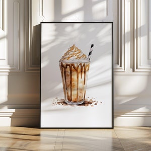 Delicious milkshake with cream art print, ice cream drink wall décor, kitchen café and diner décor, vintage food illustration