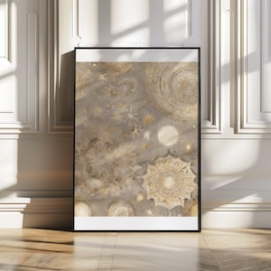Abstract celestial sun moon wall art print, modern boho sun and moon décor, cosmic celestial wall art, celestial gold prints