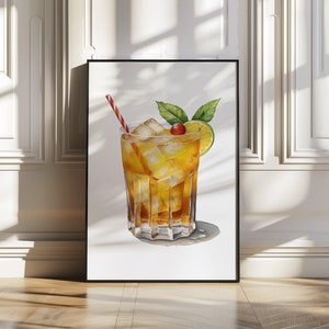 Refreshing Iced Tea Print, Summer Drink Wall Art, Vibrant Beverage Illustration, Kitchen Décor, Colourful Cocktail Art, Lemon and Mint