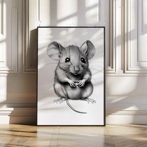 Adorable mouse wall art, Cute mouse print, Nursery wall décor, Animal art poster, Kids room decoration, Mouse illustration, Children&#39;s art