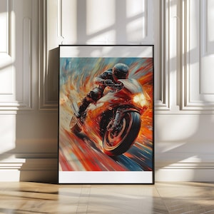 High Speed Motorbike Wall Art, Motorcycle Racing Poster, Sports Bike Canvas Print, Motorbike Rider Artwork, Speed Enthusiast Gift