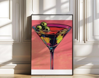 Retro Cocktail Wall Art, Vibrant Martini Print, Mid-Century Bar Décor, Colourful Vintage Drink Poster, Modern Pub Artwork