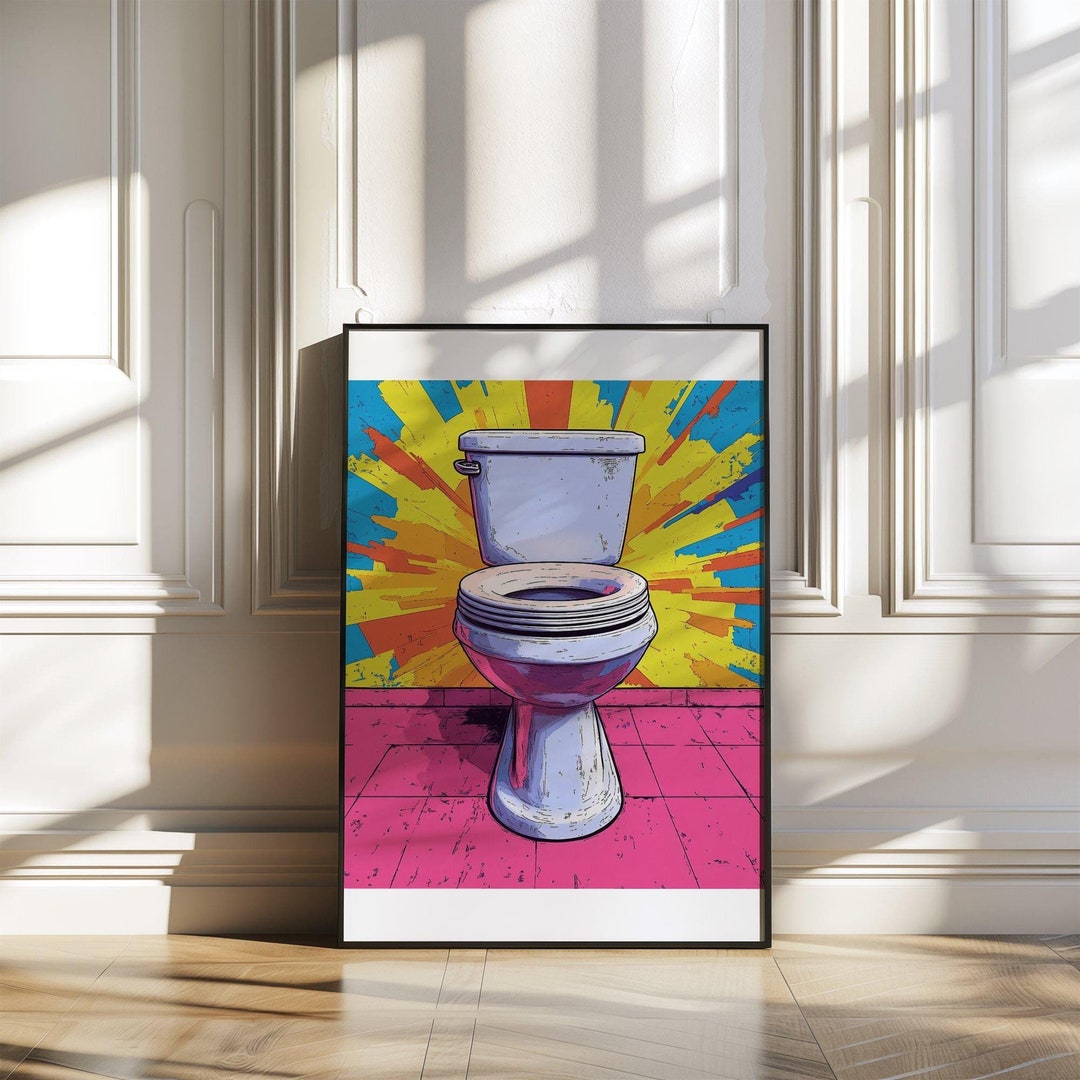 Colourful Pop Art Toilet Print for Bathroom Décor, Humorous Wall Art ...