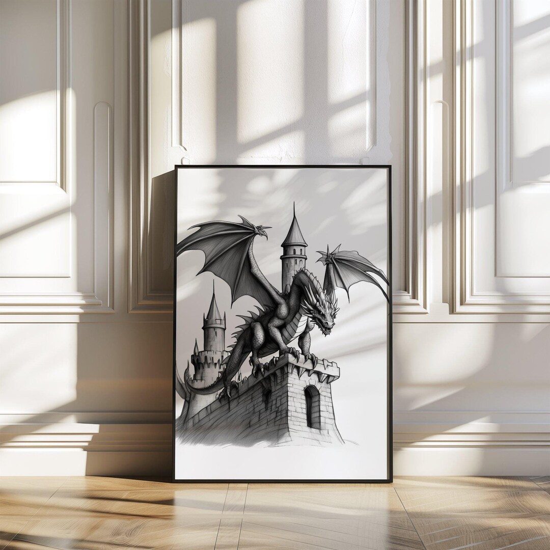 Mythical Dragon Castle Wall Art Print, Fantasy Dragon Castle Décor ...