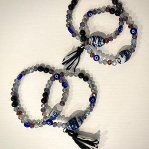 Evil Eye Sparkle Beaded Bracelet. With/Without Tassel
