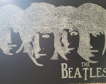 Beatles calligraphy print with song lyrics, any artist can be done, song lyrics, musicians, bands and more