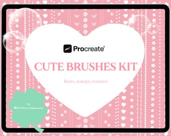 Kawaii Procreate Brush Set | Cute Liner, Stamps, Textures (Digital Download)