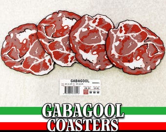 Posavasos Gabagool / Juego de 4 posavasos para bebidas / Regalos italoamericanos / Regalos para él / Regalos divertidos / Comida para Gabagool / Comida de mentira divertida
