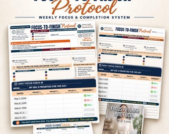 Focus-to-Finish Digital Productivity System | Editable Project Completion Planner, Weekly Scheduler, eBook & Brain Vault