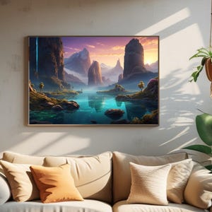 Fantasy Landscape Wall Art – Surreal Dreamy Nature Print, Glowing Magical Scenery, Digital Download