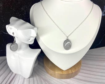 Conjunto de joyas de cristal de cuarzo: pendientes y collar de plata de ley