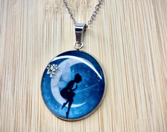 Colgante de Hada Mágica a la Luz de la Luna – Collar de acero inoxidable / Joyería celestial / Regalo cottagecore para ella