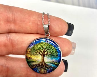 Collar de resina con el árbol de la vida / Colgante de acero inoxidable con el árbol de la vida / Joyería de conexión a tierra / Collar de protección espiritual / Raíces y equilibrio