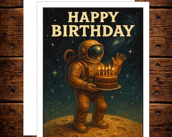 Vintage Retro Sci-Fi Outer Space Astronaut Birthday Card
