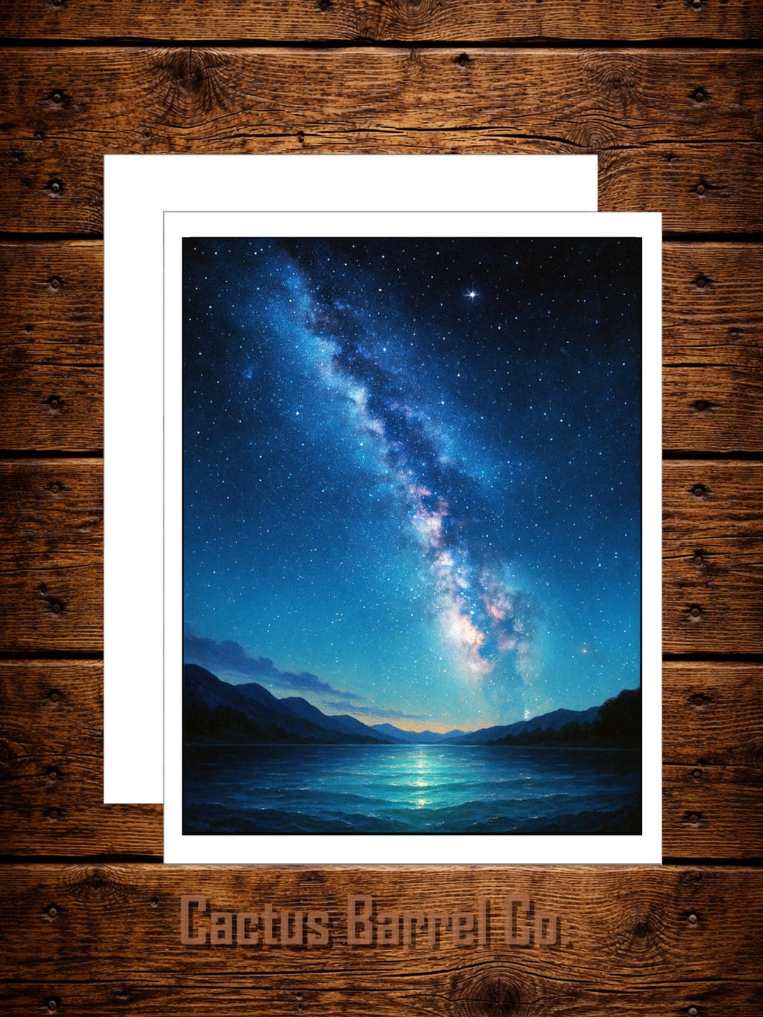 Starry Galaxy Greeting Card: Celestial Lake Dreams Cosmic Art - Etsy