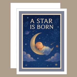 Celestial New Baby Card: Moon & Stars - Dreamy Nursery Art