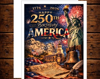 America 250th Birthday Greeting Card | Patriotic Fireworks Independence Day Card | USA Americana Celebration