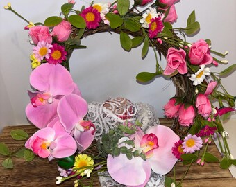 Coroa de orquídeas rosa