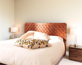 Luxe Moroccan Leather Hanging Headboard: Ethically Sourced, Wall Mount