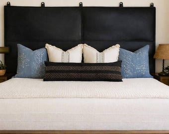 Handmade Moroccan Leather Headboard: Woven Straps, Wall Art, King Size