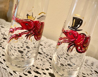 Bride and Groom Crawfish Champagne Glass set