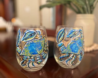 Blue Crab Wine Glass