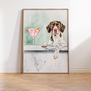 ジャーマン ショートヘアード ポインター バー カート デコレーション - GSP 犬好きのデジタル ウォール アート - 水彩画 - カクテル プリント - マティーニ プリント ポスター