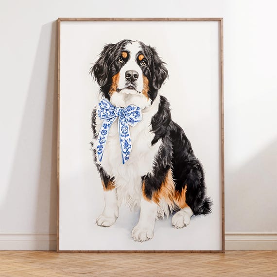 Bernese Mountain Dog Art, Dog Lover Coquette Bow Print