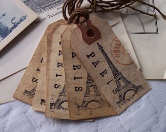 Rustic PARIS Tags, Set of Six