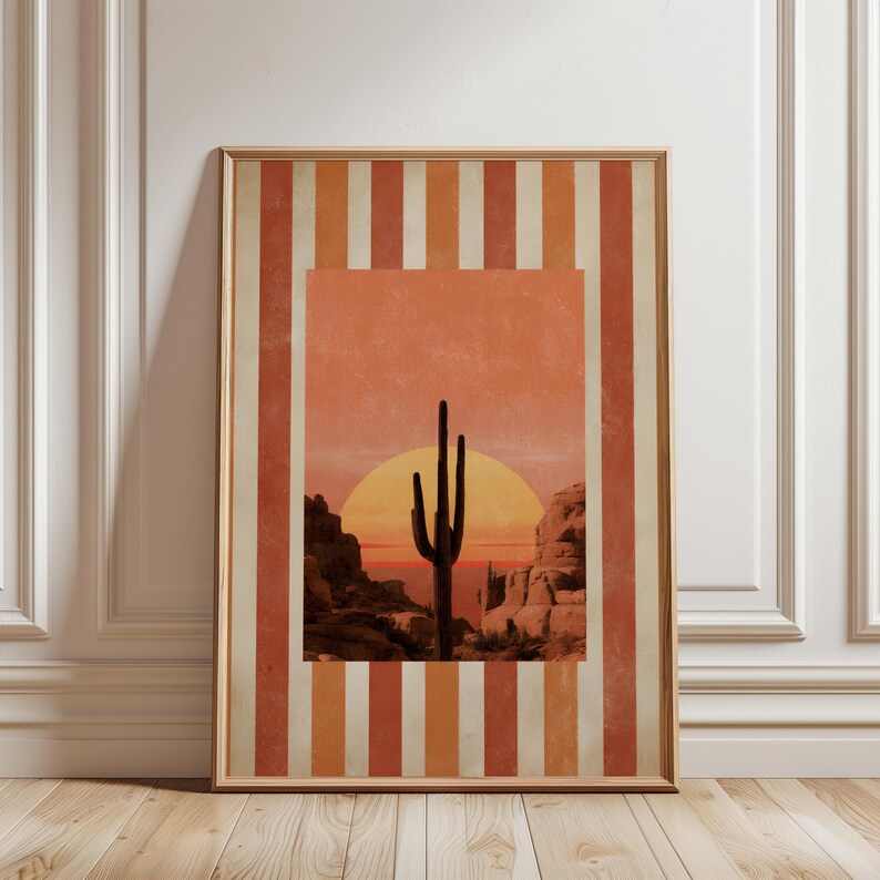 Desert Sunset Wall Art L Retro Desert Landscape Print L Cactus Sunset ...
