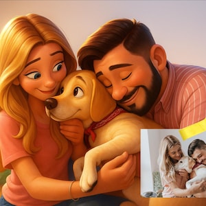 Pixar-style custom portrait PNG from your photo / Custom 3D cartoon character PNG / Gift for couple, family, or pet / Pixa digital art PNG