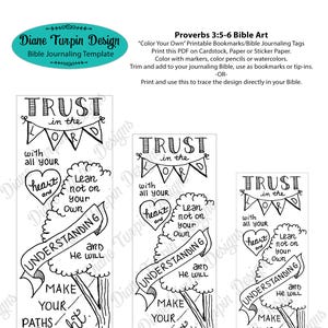 Bible Journaling Verse Art Margin Art Bookmark featuring Proverbs 3:5-6, Trust in the Lord. image 2