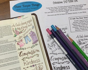 Bible Journaling Verse Art - Margin Art - Coloring Bookmark featuring Colossians 3:12 Clothe yourself with compassion, kindness