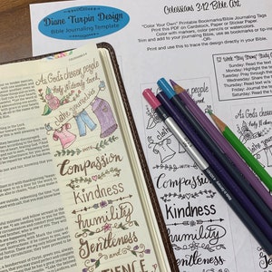 Bible Journaling Verse Art - Margin Art - Bookmark featuring Colossians 3:12 Clothe yourself with compassion, kindness