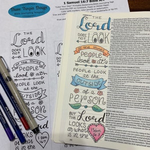 Bible Journaling Verse Art - Margin Art - Coloring Bookmark featuring I Samuel 16:7
