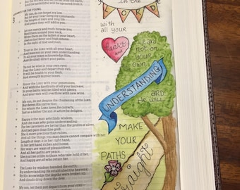 Bible Journaling Verse Art - Margin Art - Bookmark featuring Proverbs 3:5-6, Trust in the Lord.