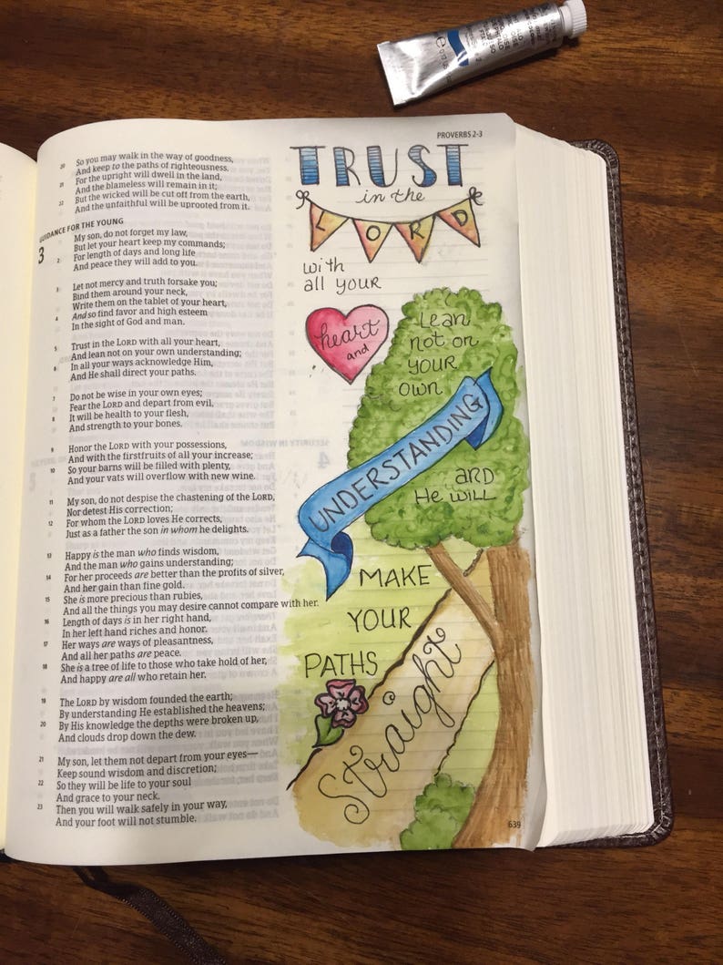 Bible Journaling Verse Art Margin Art Bookmark featuring Proverbs 3:5-6, Trust in the Lord. image 1
