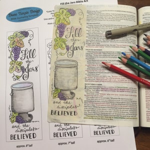 Bible Journaling Verse Art - Margin Art - Coloring Bookmark featuring John 2 - Fill the Jars