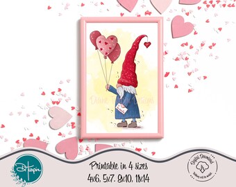 Valentine Gnome Digital Print | DIGITAL DOWNLOAD | Valentines Day Printable | Gnome Wall Decor