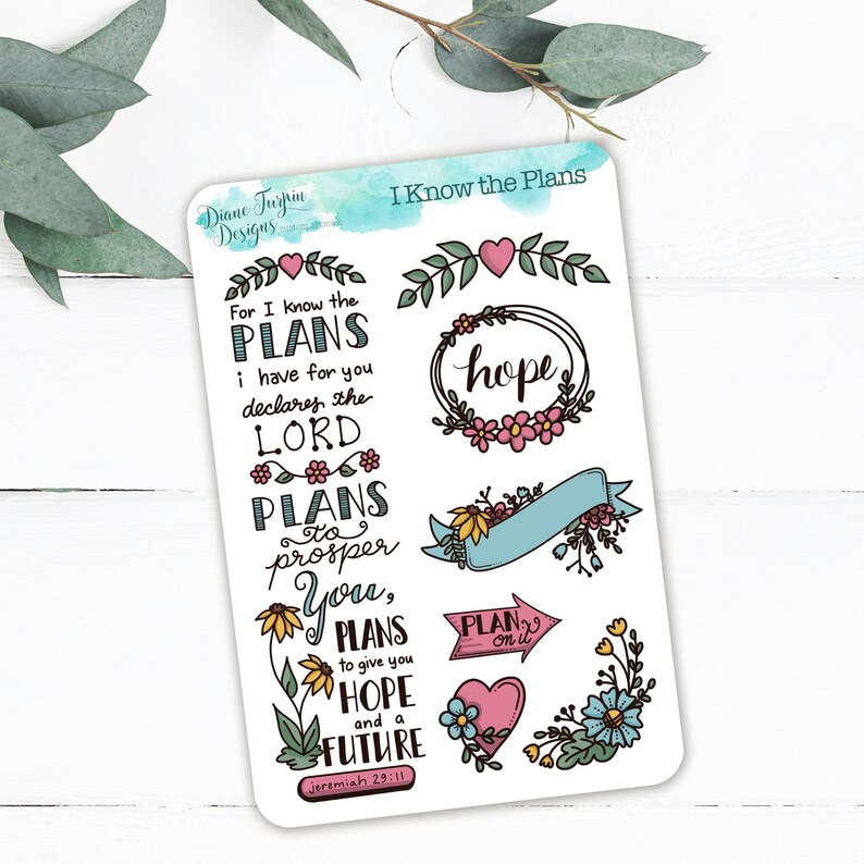 I Know the Plans Sticker Set For Bible journals, planners Inspirational stickers Jeremiah 29:11 image 1