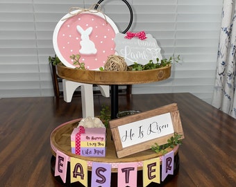 Easter Tiered tray decor, Faith-Based decor, Religious Easter decor, farmhouse decor