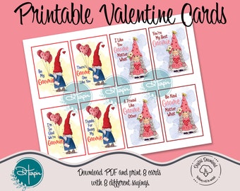 Gnome Valentine Cards | INSTANT DOWNLOAD | Kids Valentines Day Card, DIY printable, Boy and Girl Gnomes