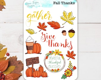 Fall Thanks Sticker Set | For journals, planners | Fall stickers | Thanksgiving