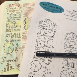Bible Journaling Verse Art featuring the Lord’s Prayer - Matthew 6:9-10 - Coloring Bookmark