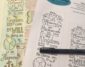 Bible Journaling Verse Art featuring the Lord’s Prayer - Matthew 6:9-10 - Coloring Bookmark
