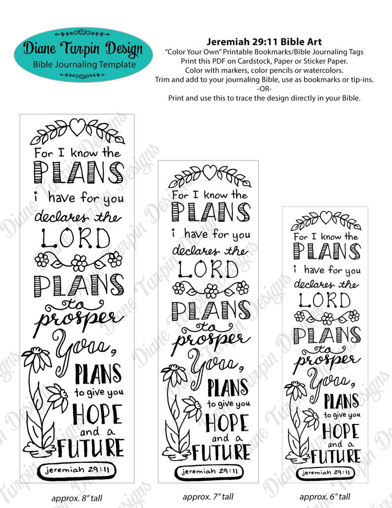 Bible Journaling Verse Art Margin Art Bookmark featuring Jeremiah 29:11, For I know the plans I have for you declares the Lord. image 2