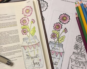 Bible Journaling Verse Art - Margin Art - Coloring Bookmark featuring Philemon 1:7 - Great Joy